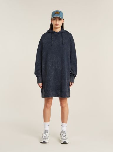 Loose Overdyed Hooded Sweater Dress